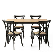 Artiss Dining Table and Chairs Set 5PCS Industrial 4 Black Rattan Chairs for Kitchen, Dining Room, Café