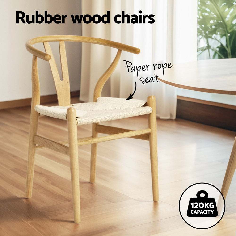 Artiss Dining Table and Rubber Wood Chairs with Paper Rope Seat, Nordic Design