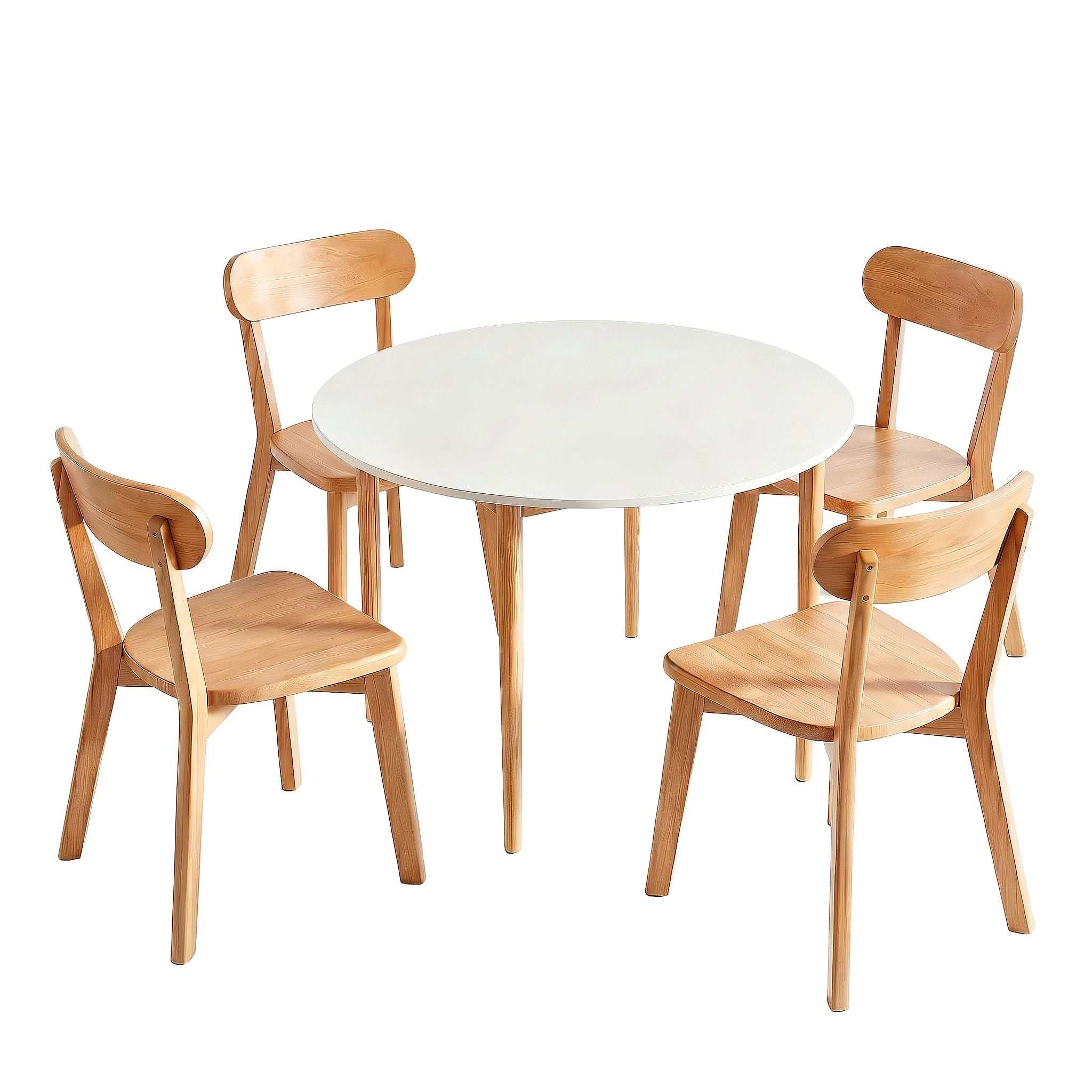 Artiss Round Dining Table and Chairs Set 5 PCS, 108cm Compact Kitchen Table Set with Solid Pine Wood Legs & 4 Ergonomic Rubber Wood Chairs,White Timber Dining Set for Small Space