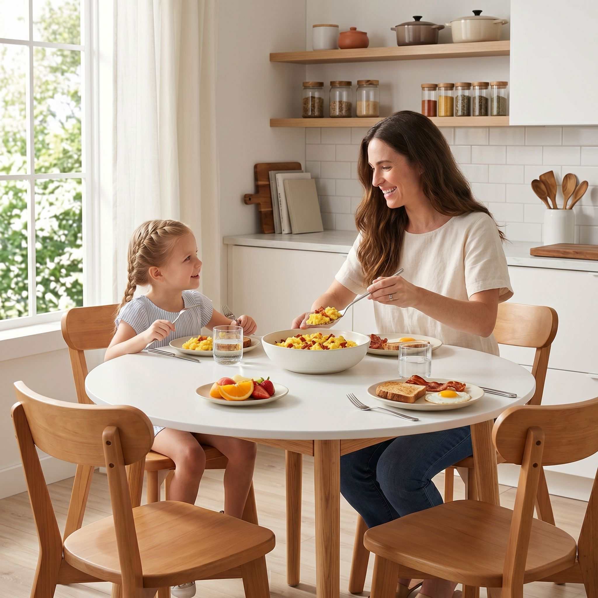 Artiss Round Dining Table and Chairs Set 5 PCS, 108cm Compact Kitchen Table Set with Solid Pine Wood Legs & 4 Ergonomic Rubber Wood Chairs,White Timber Dining Set for Small Space