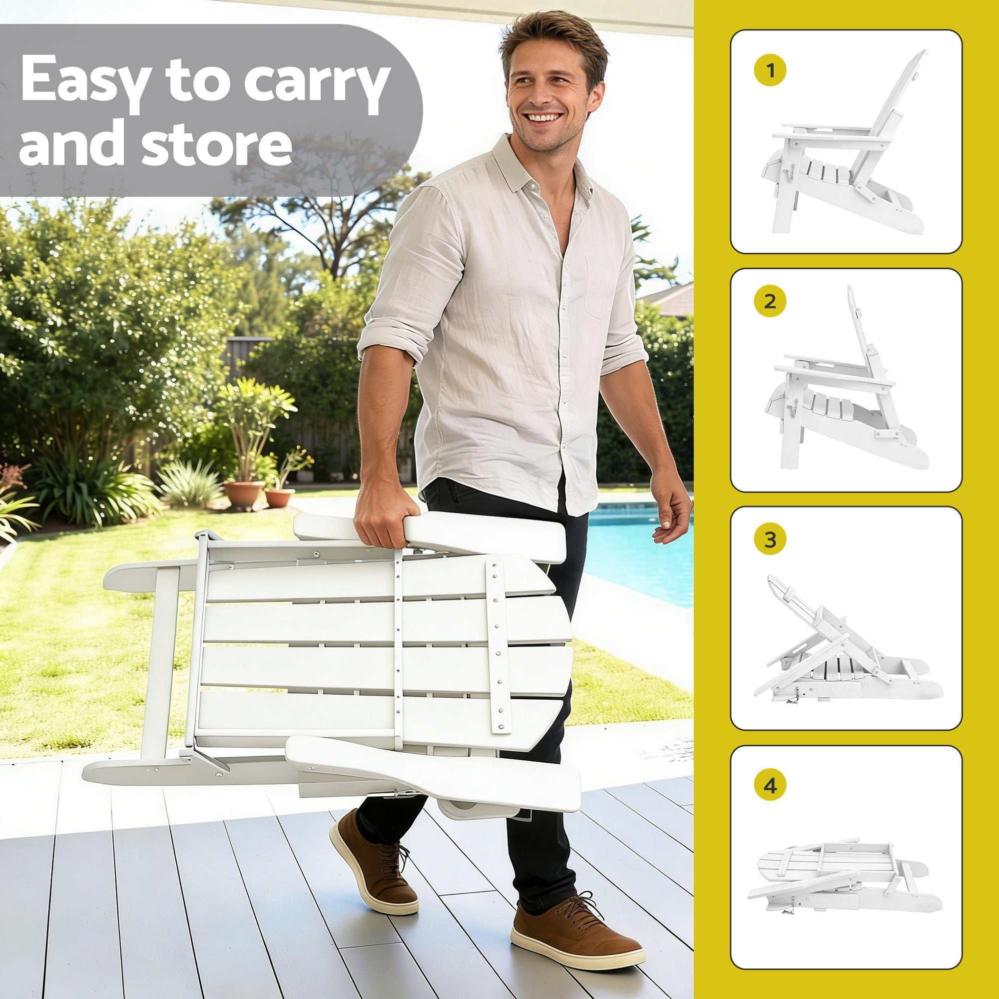Gardeon Outdoor Table and Chairs HDPE Folding Adirondack Beach Chair Patio Furniture White