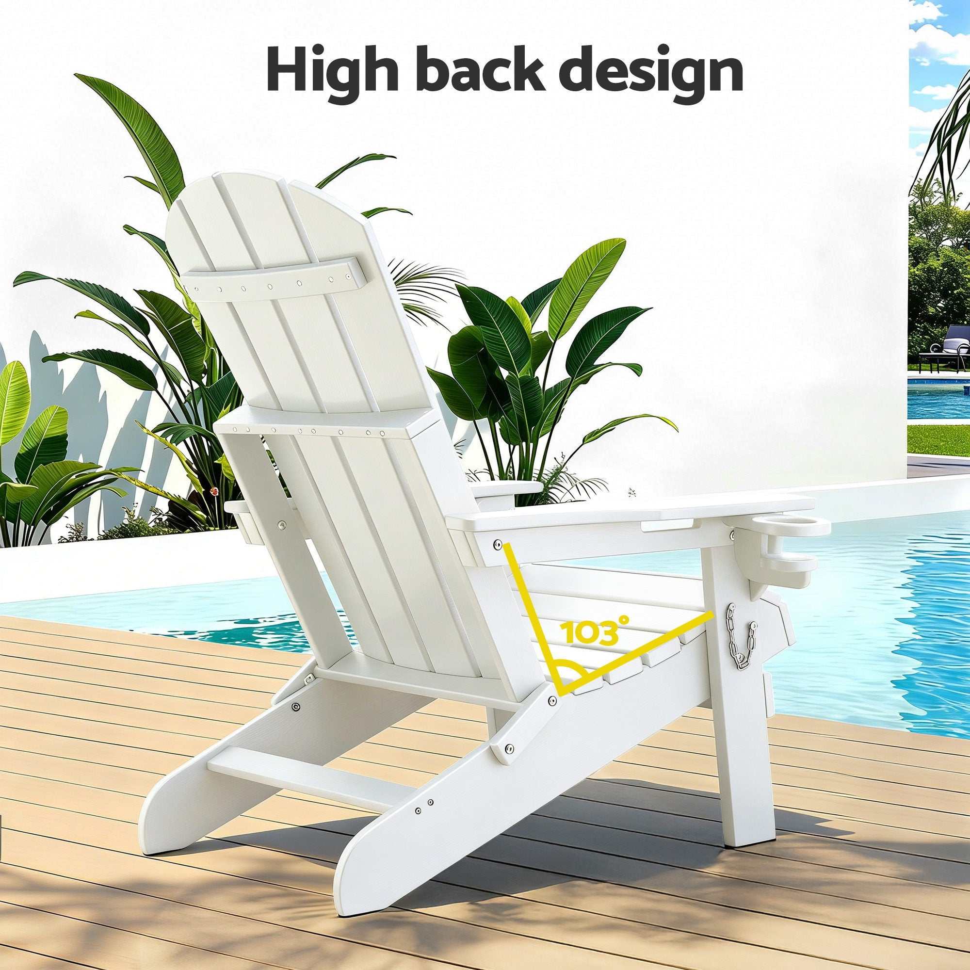 Gardeon Outdoor Table and Chairs HDPE Folding Adirondack Beach Chair Patio Furniture White
