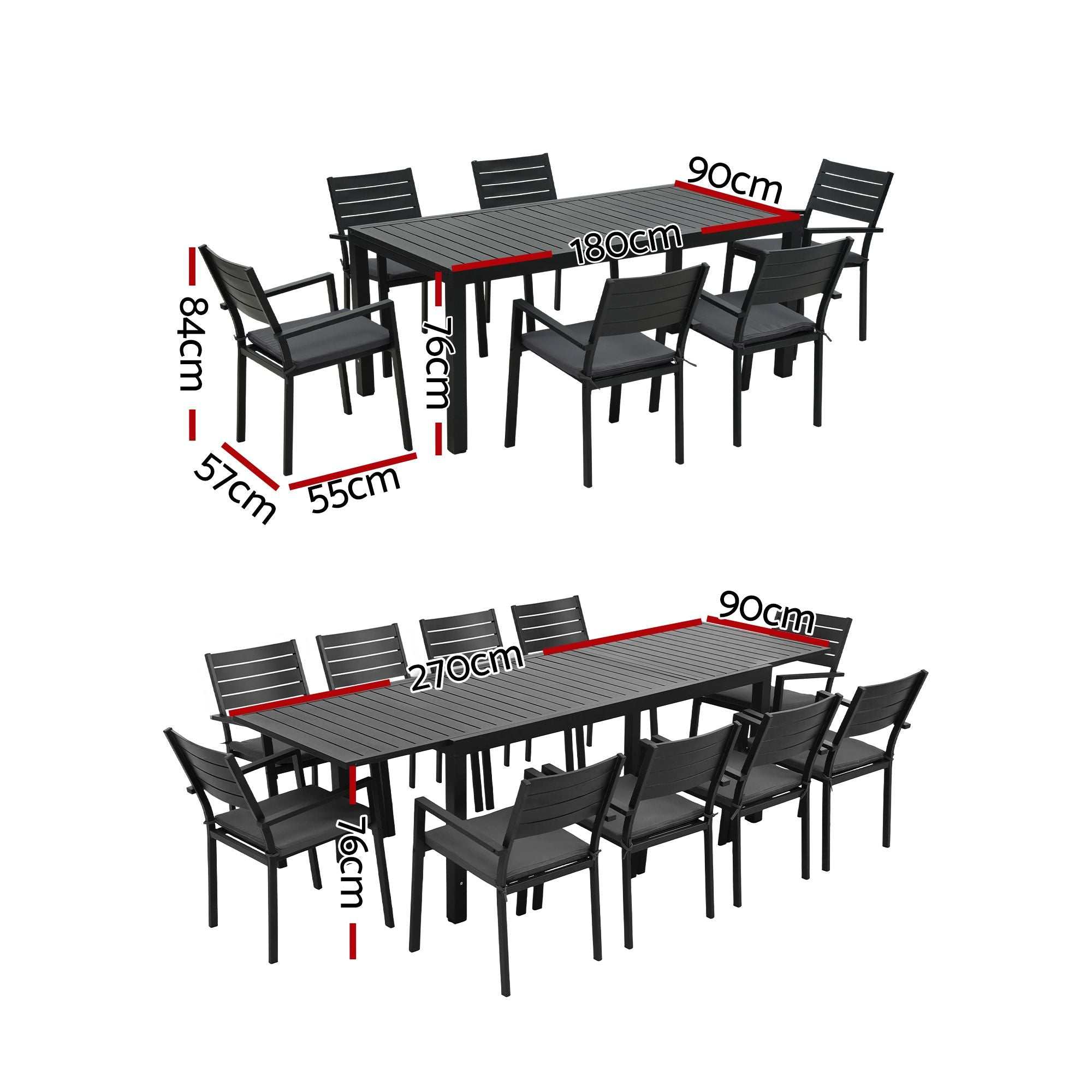 Gardeon Outdoor Dining Set 11PCS Aluminum Extendable Table and Chairs Patio Furniture Black