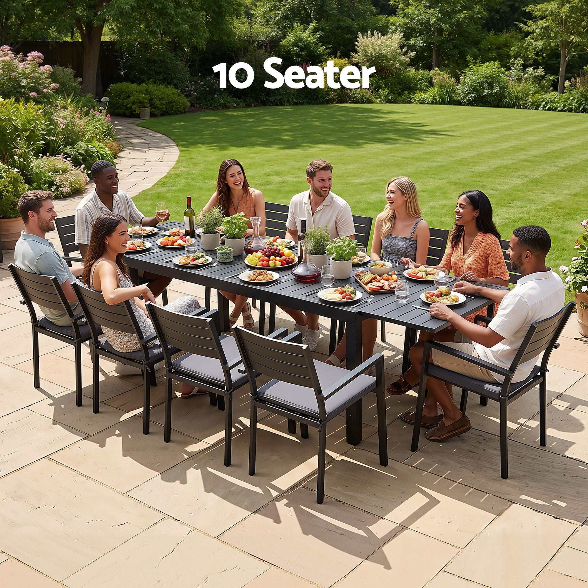 Gardeon Outdoor Dining Set 11PCS Aluminum Extendable Table and Chairs Patio Furniture Black