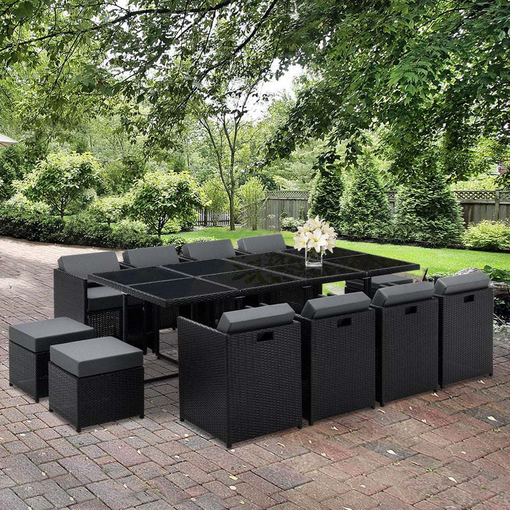 Gardeon Outdoor Dining Set 13 Piece Wicker Table Chairs Setting Black