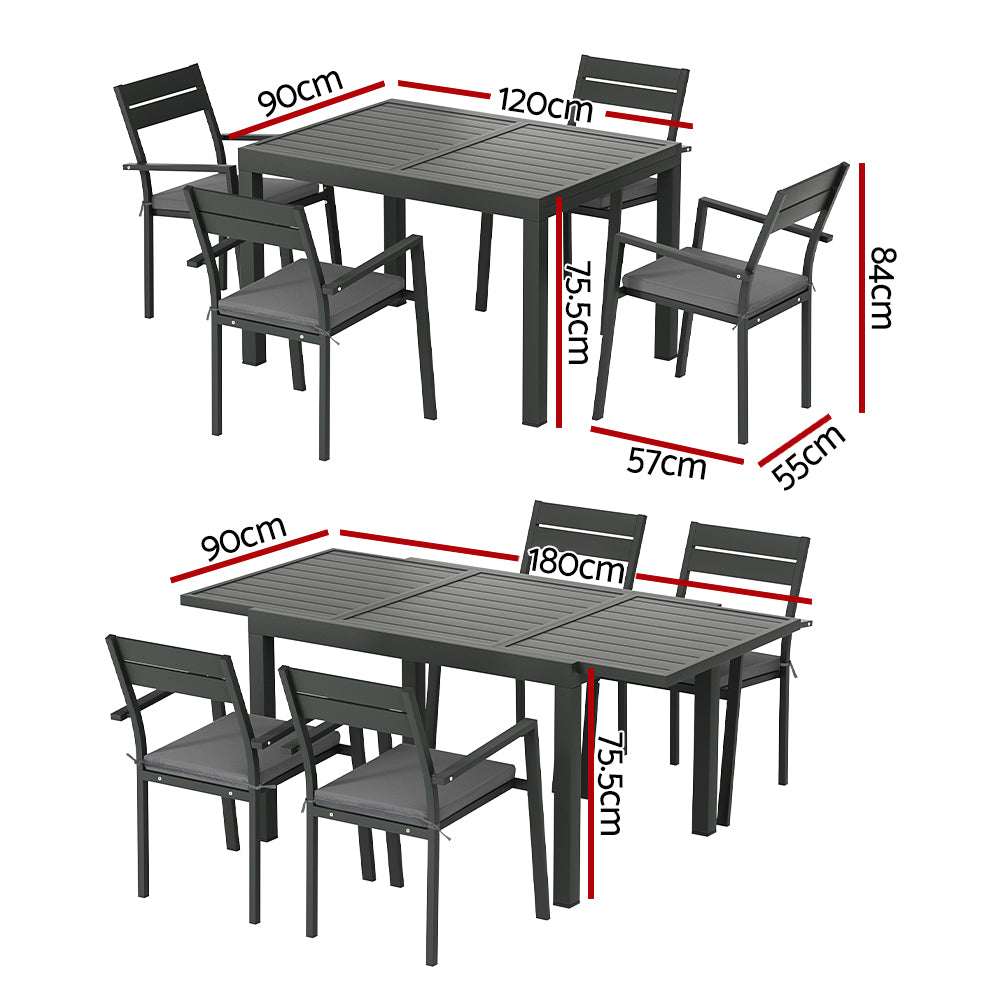 Gardeon Outdoor Dining Set 5 Piece Aluminium Extendable Table Setting 