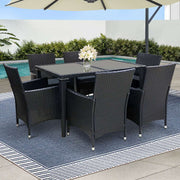 Gardeon Outdoor Dining Set 7 Piece Wicker Lounge Setting Black