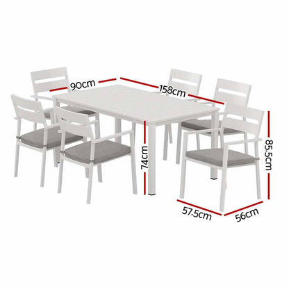 Gardeon Outdoor Dining Set 7 Piece Aluminium Table And Chairs - White