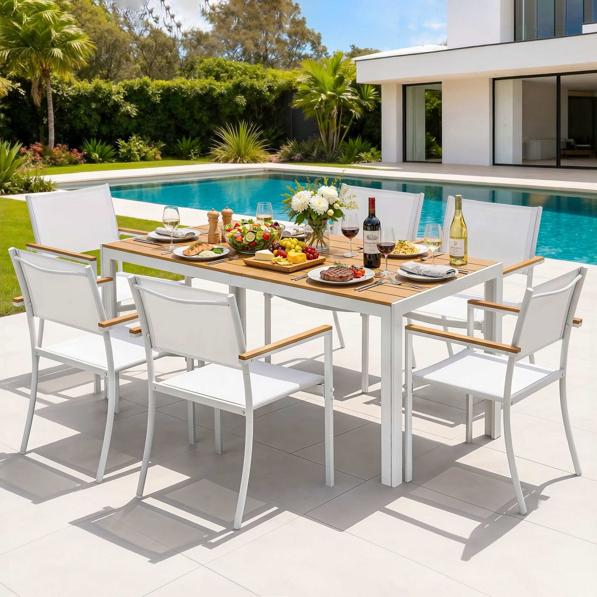 Gardeon 7PCS Outdoor Dining Set Table and Chairs Patio Garden Furniture Bistro Set White