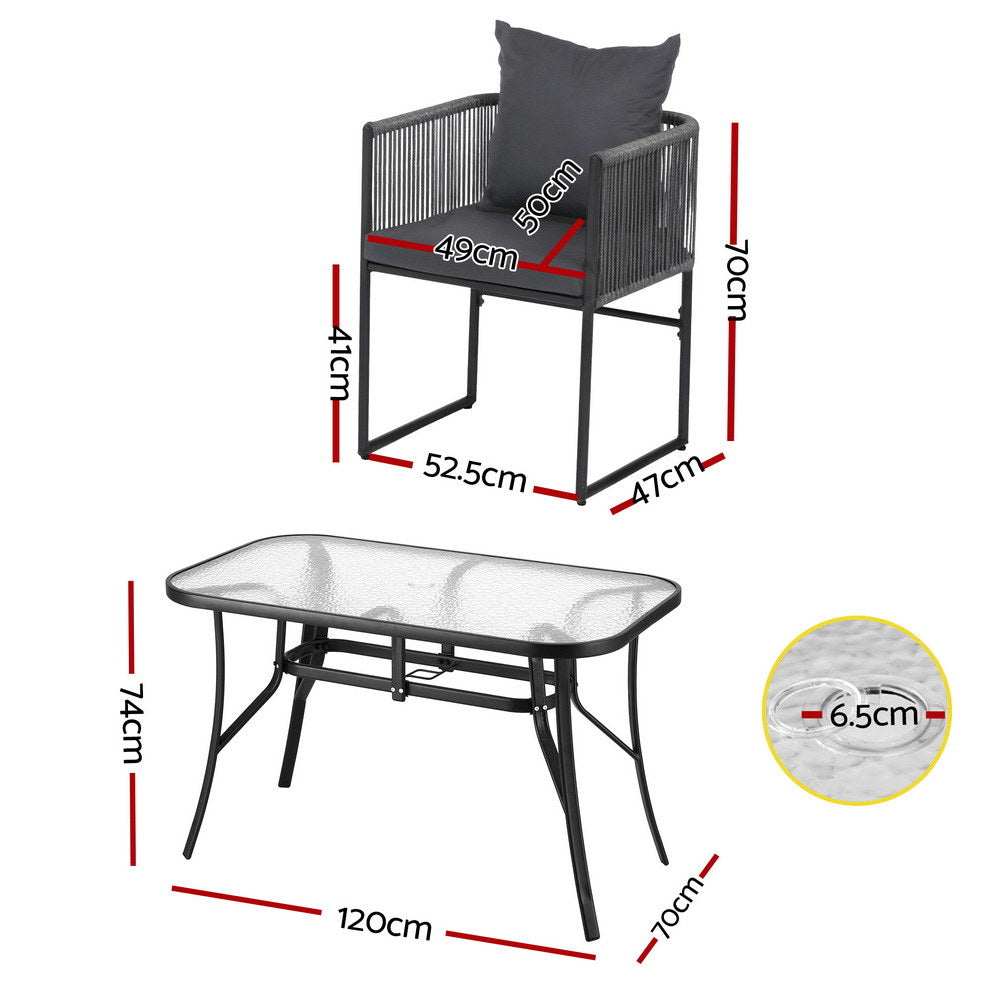 Gardeon 5PCS Outdoor Dining Set Table and Chairs Rope Patio Furniture Garden Black