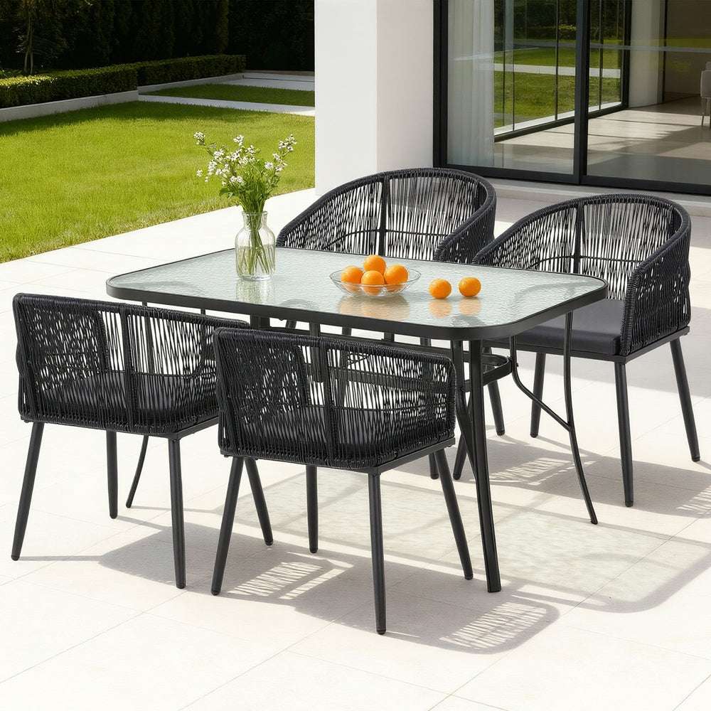 Gardeon 5PC Outdoor Dining Set Table and Chairs Garden Patio Furniture - Black
