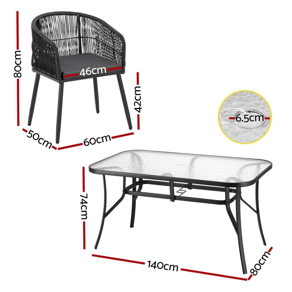 Gardeon 5PC Outdoor Dining Set Table and Chairs Garden Patio Furniture - Black