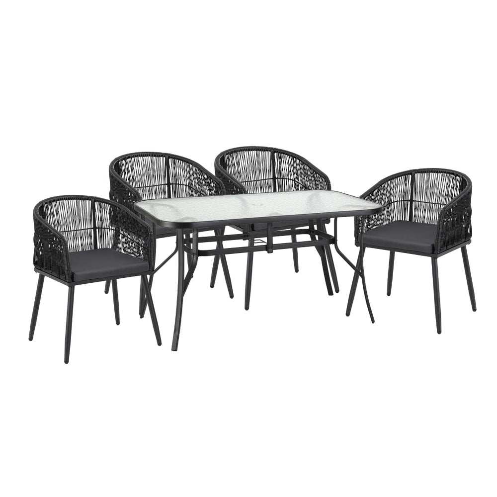 Gardeon 5PC Outdoor Dining Set Table and Chairs Garden Patio Furniture - Black