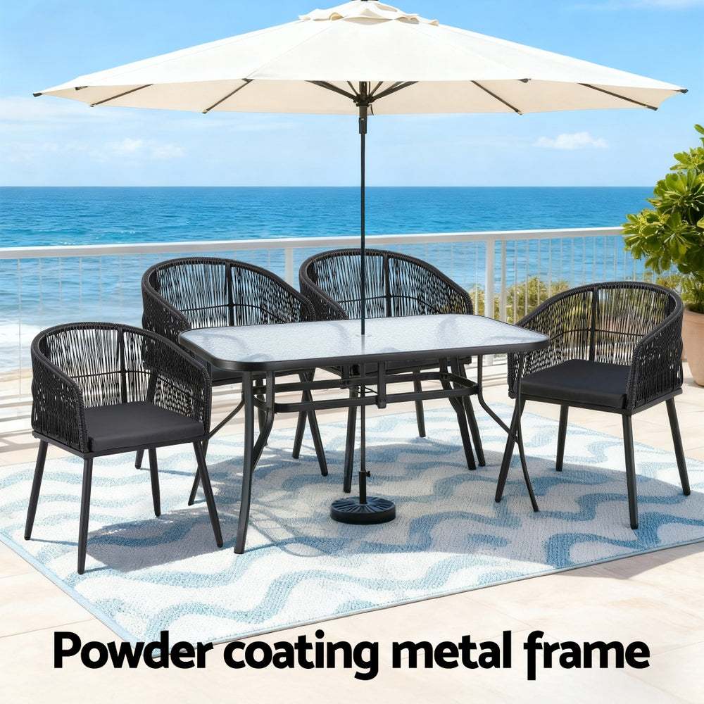 Gardeon 5PC Outdoor Dining Set Table and Chairs Garden Patio Furniture - Black