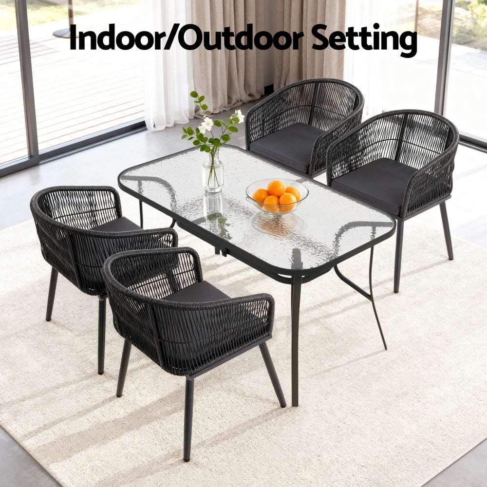 Gardeon 5PC Outdoor Dining Set Table and Chairs Garden Patio Furniture - Black