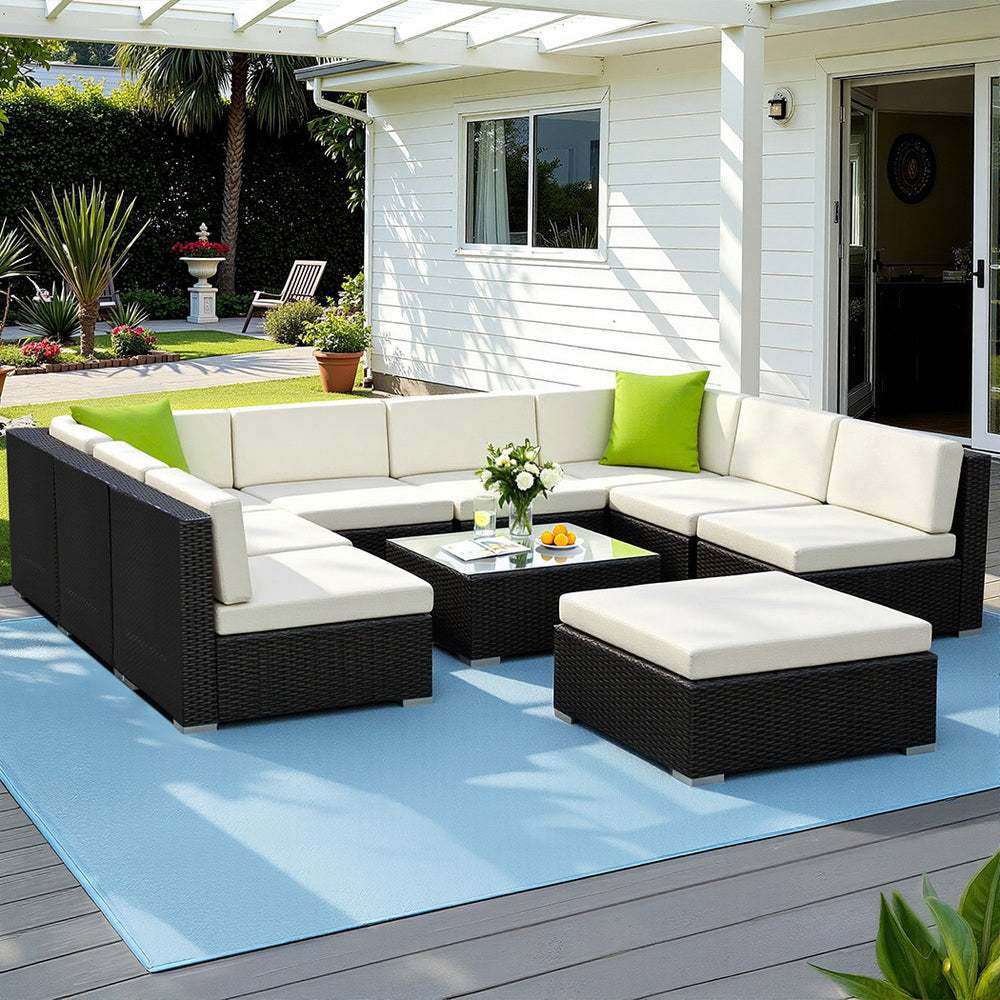 Gardeon 10-Piece Outdoor Sofa Set Wicker Couch Lounge Setting Cover