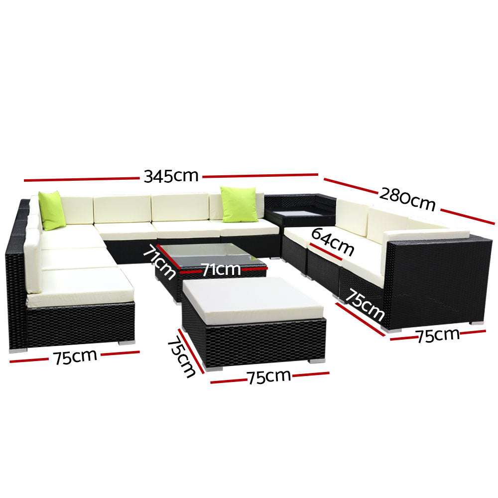 Gardeon 13-Piece Outdoor Sofa Set Wicker Couch Lounge Setting 11 Seate