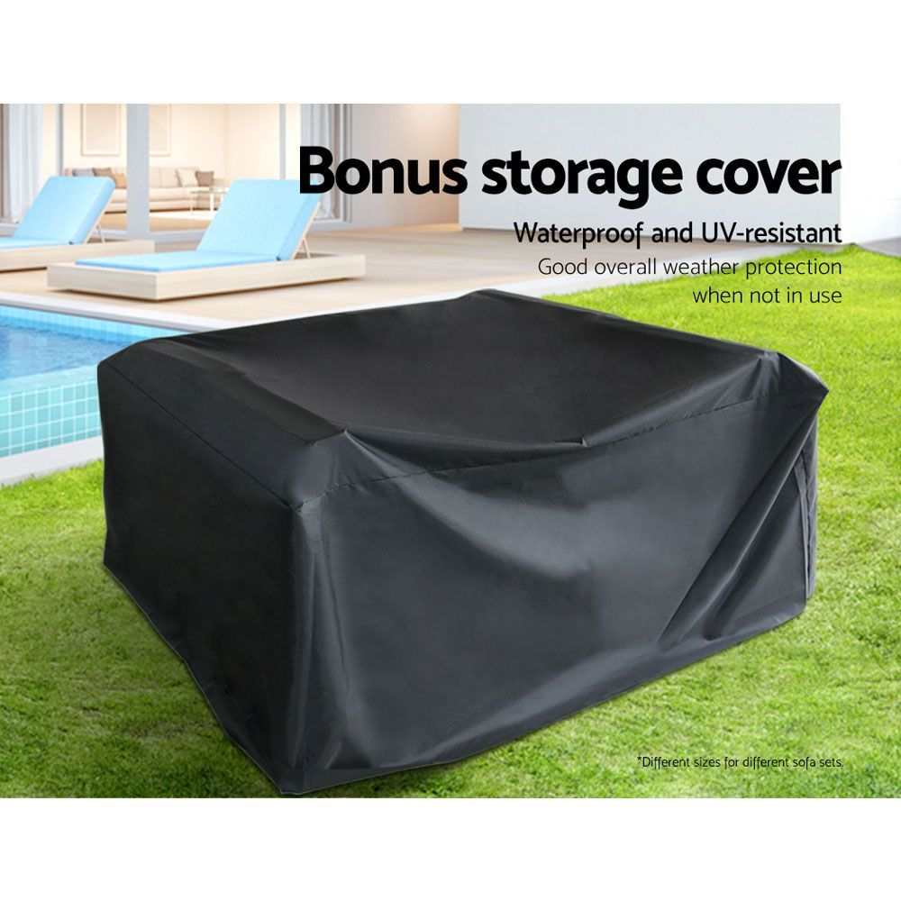 Gardeon 9-Piece Outdoor Sofa Set with Wicker Couch and Lounge Setting Cover.