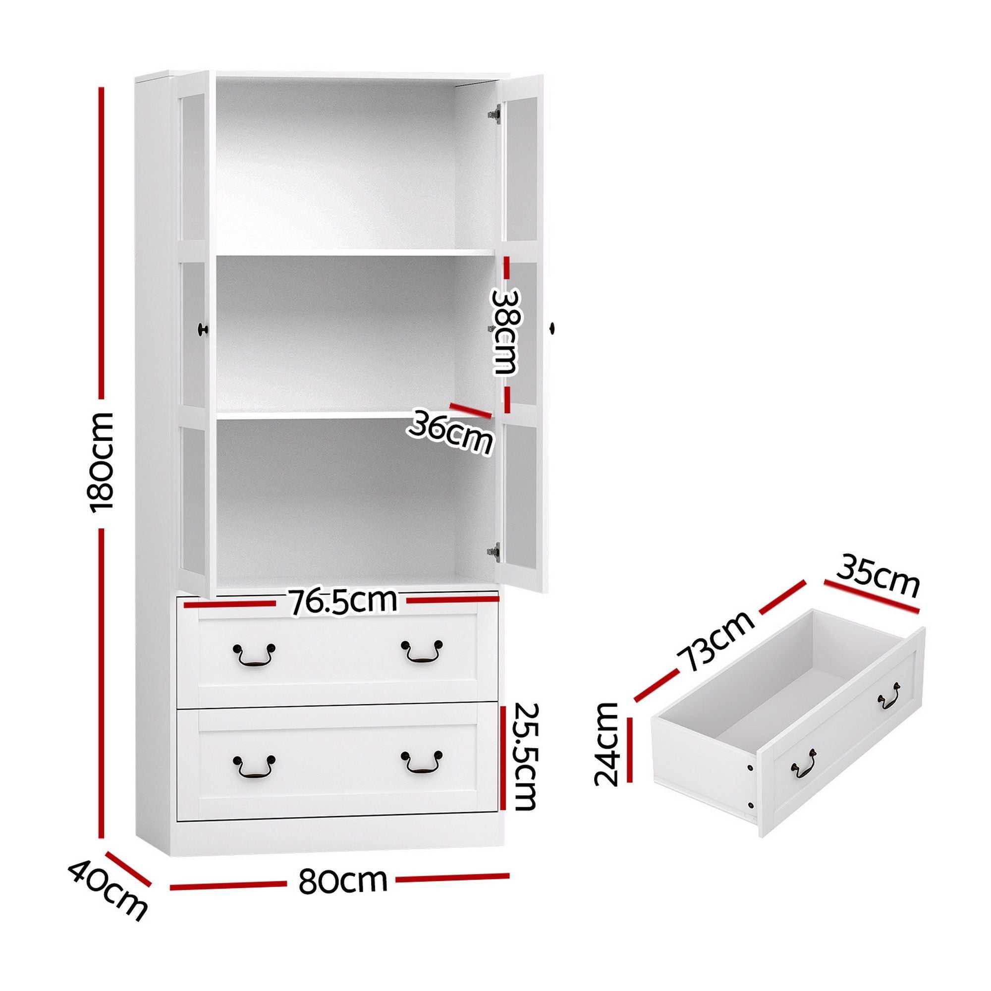 Artiss Buffet Sideboard Cabinets X2 180cm Hutch Storage Kitchen Clear Door White