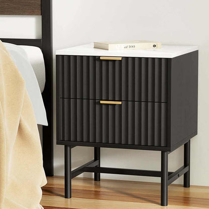 Artiss Bedside Table 2 Drawers Nightstand - Black