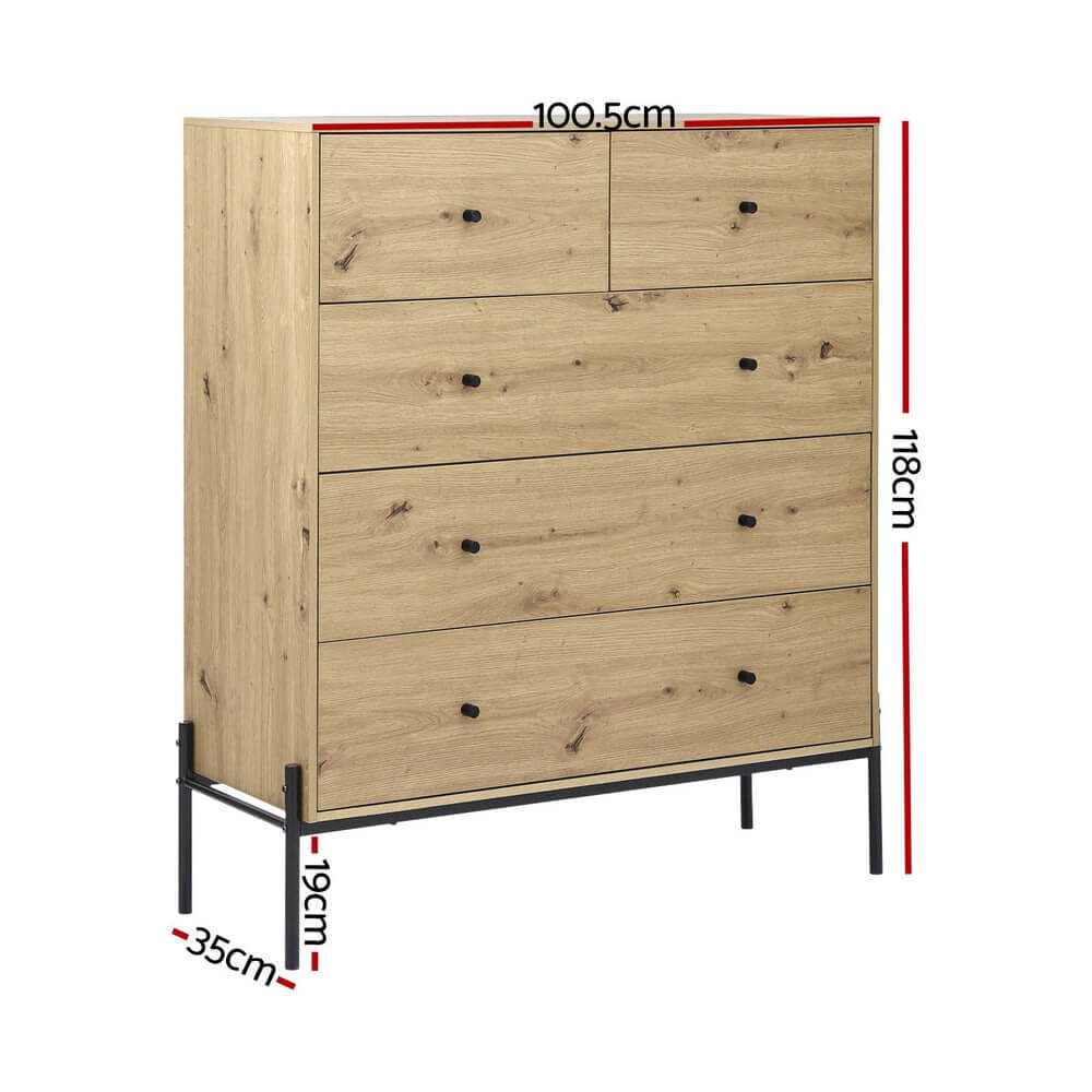 ARNO Pine 5 Drawer Chest of Drawers