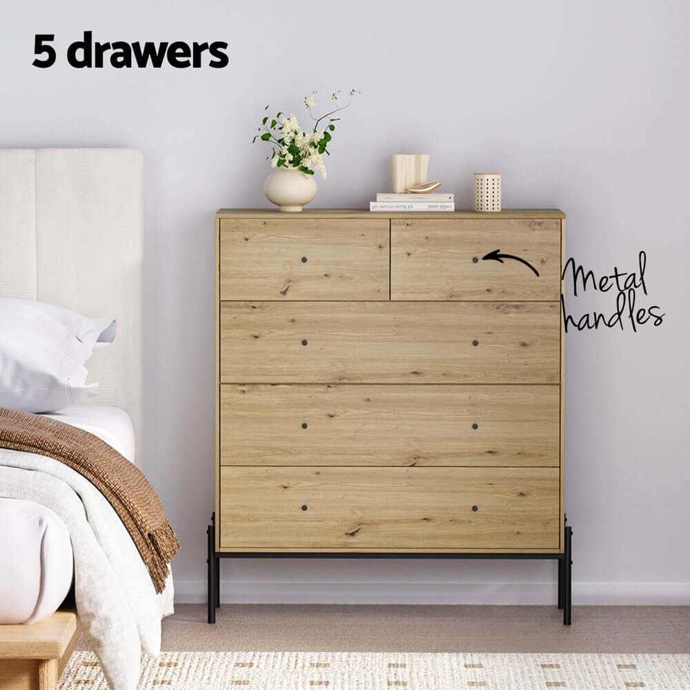 Artiss 5 Chest of Drawers - ARNO Pine