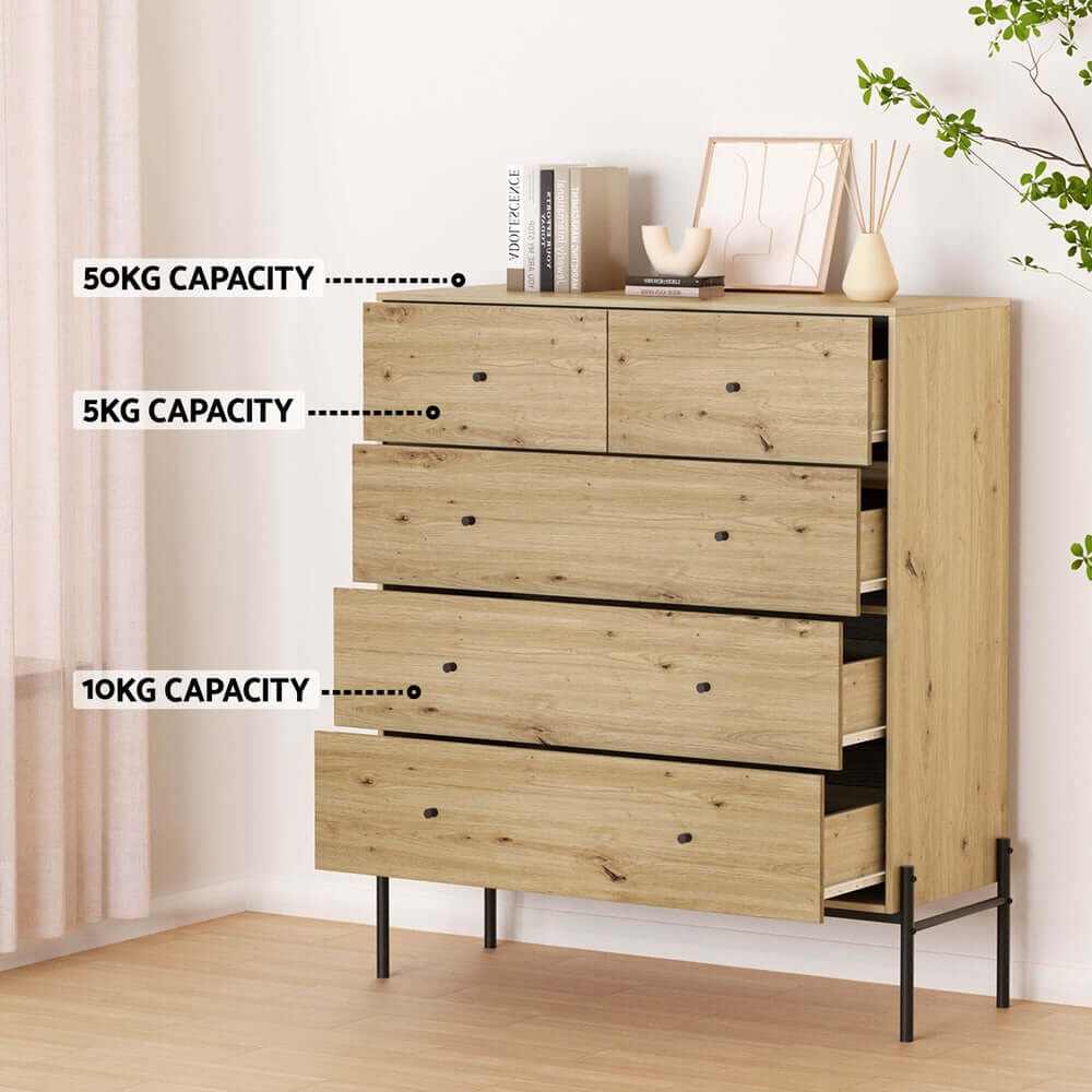 ARNO Pine 5 Drawer Chest of Drawers