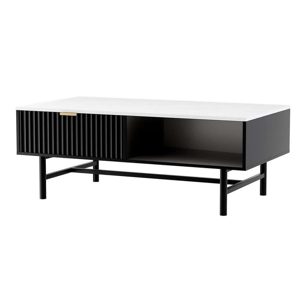 Texas Black Coffee Table With Drawer And Storage Shelf