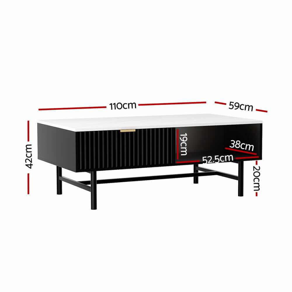 Texas Black Coffee Table With Drawer And Storage Shelf