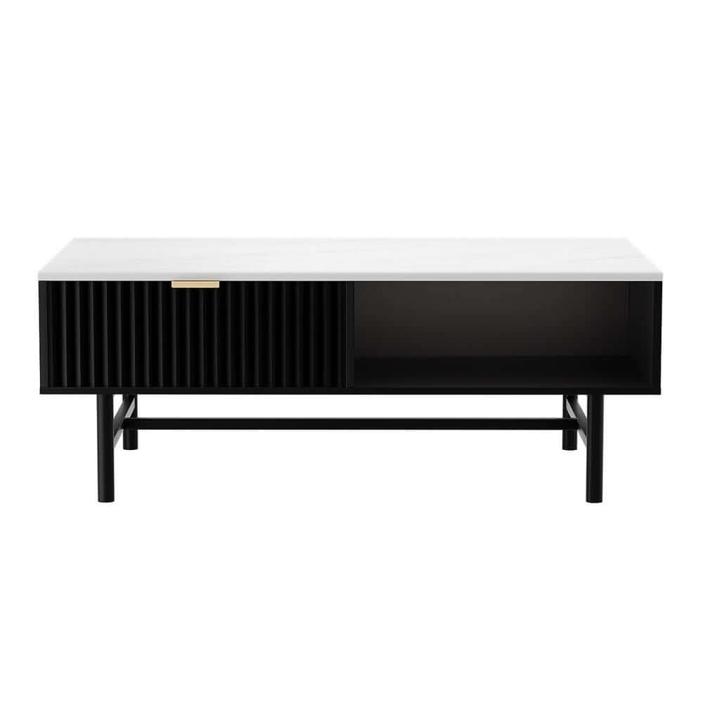 Texas Black Coffee Table With Drawer And Storage Shelf