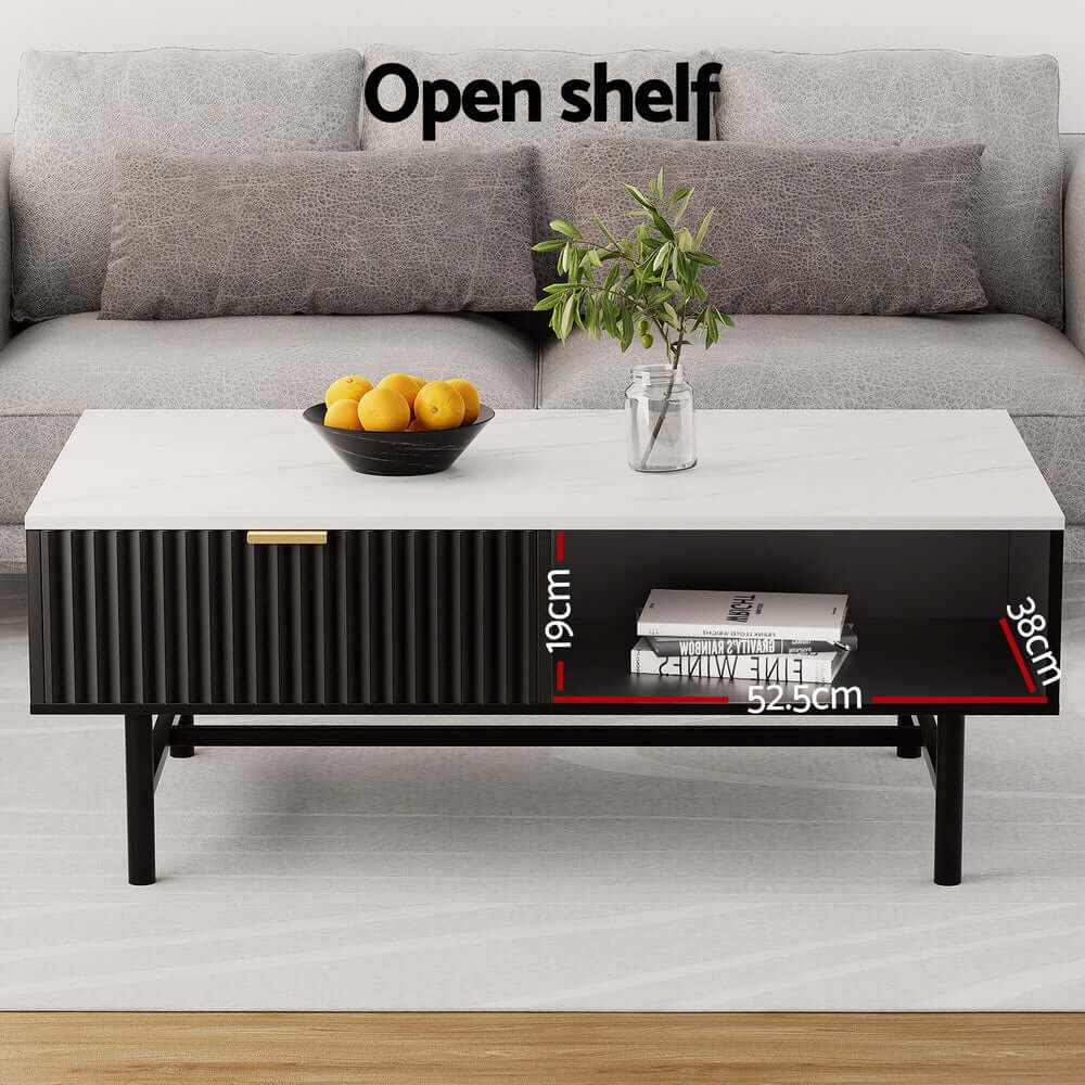 Texas Black Coffee Table With Drawer And Storage Shelf