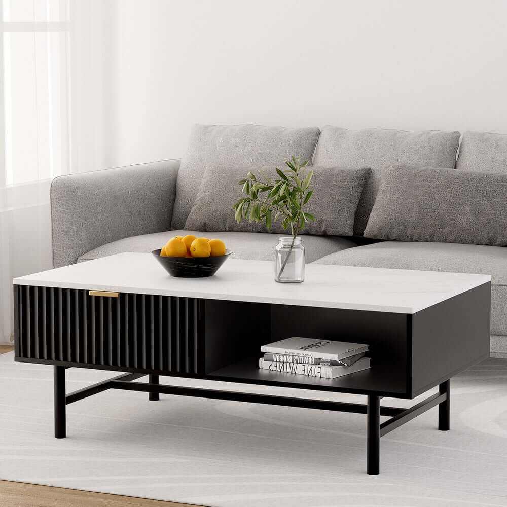Texas Black Coffee Table With Drawer And Storage Shelf