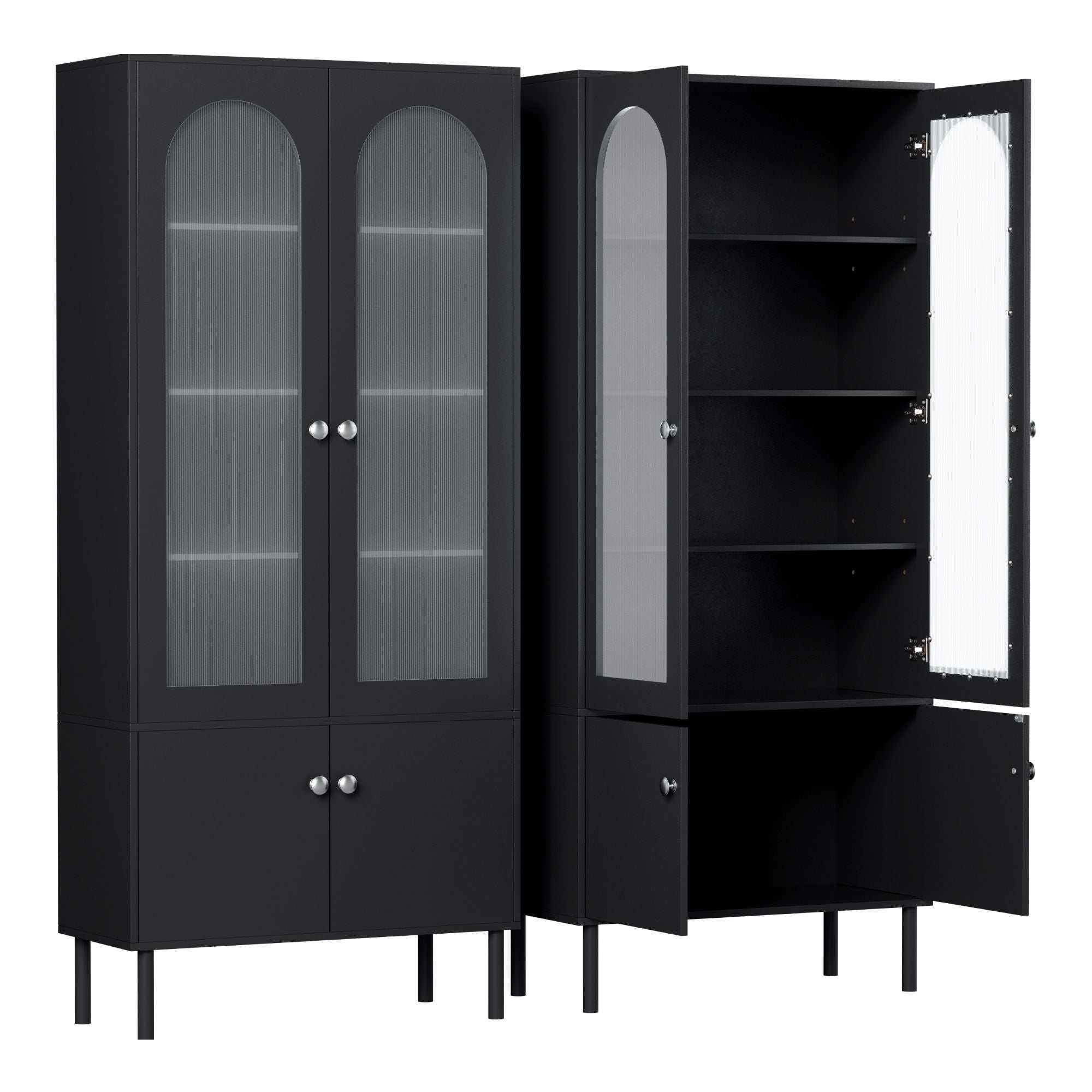 Artiss 2x Buffet Sideboard Cabinet Pantry 5-Tier Storage Cupboard Fluted Black