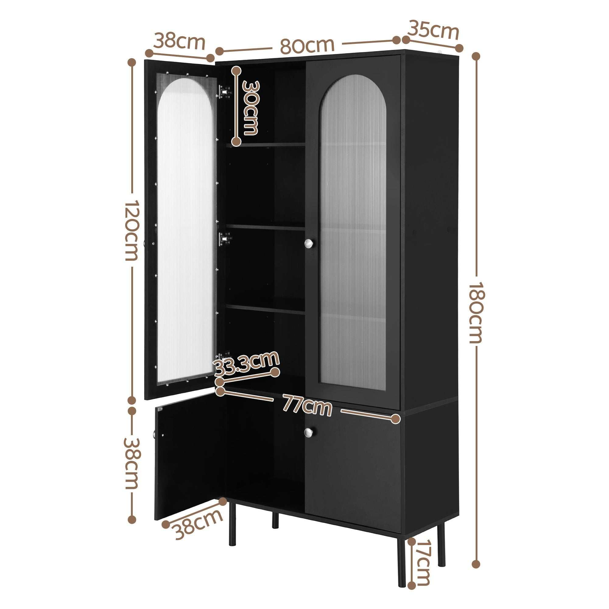 Artiss 2x Buffet Sideboard Cabinet Pantry 5-Tier Storage Cupboard Fluted Black