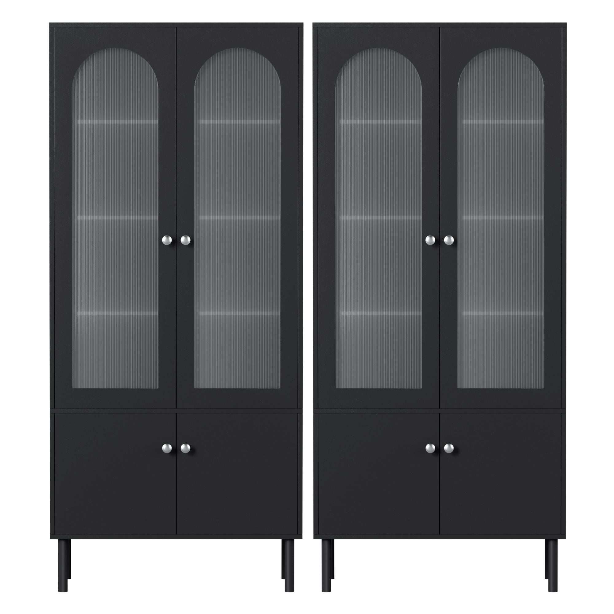 Artiss 2x Buffet Sideboard Cabinet Pantry 5-Tier Storage Cupboard Fluted Black