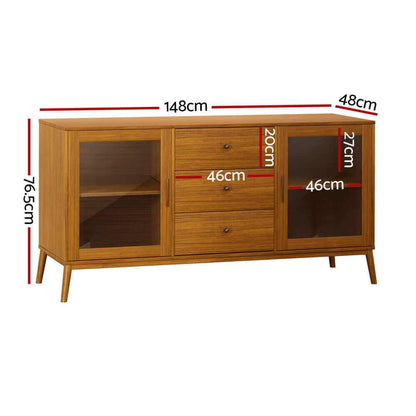 Artiss Buffet Sideboard with Glass Doors - Oak