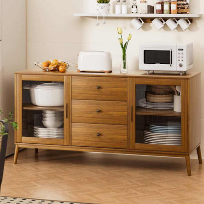 Artiss Buffet Sideboard with Glass Doors - Oak