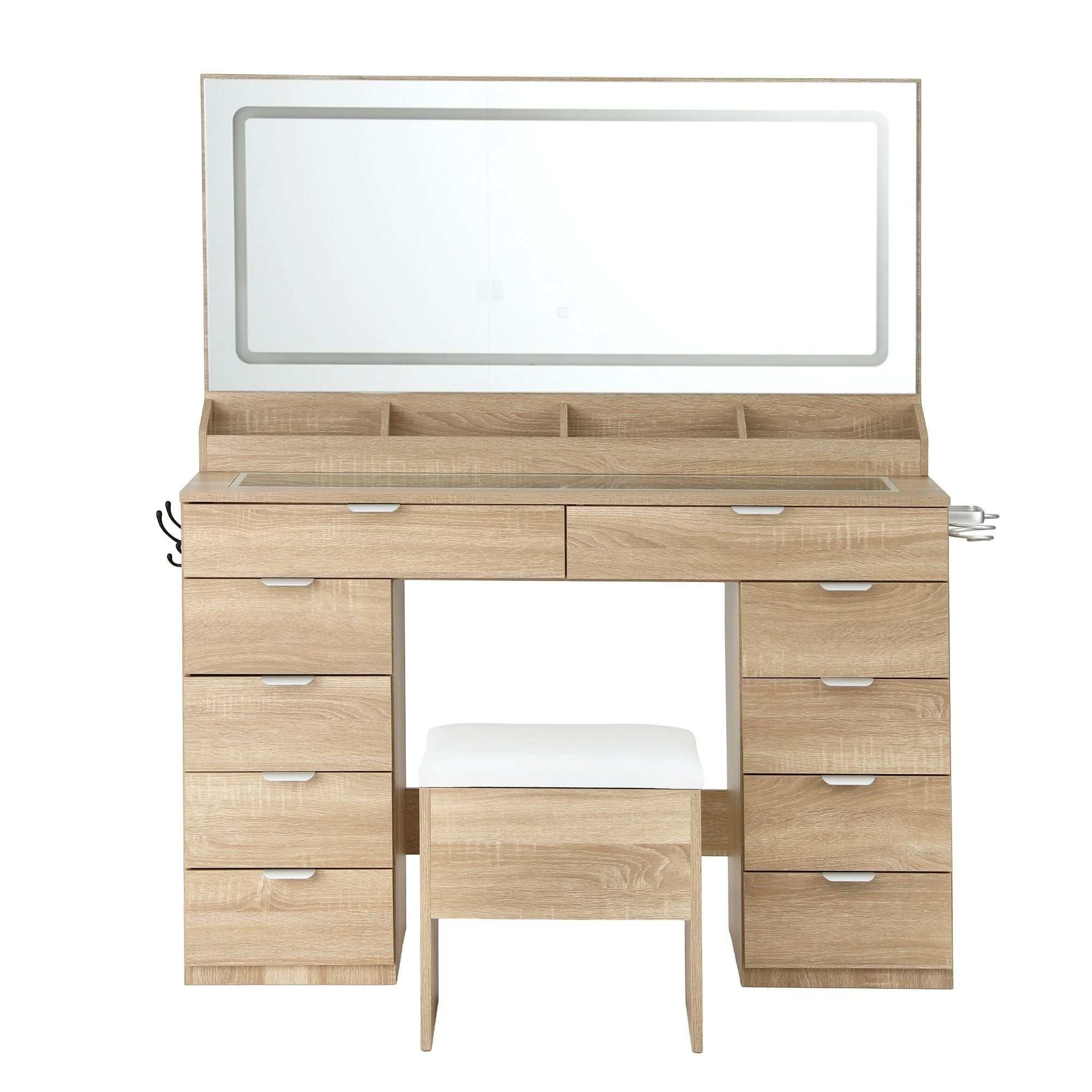 Artiss Dressing Table Makeup Vanity Desk Large LED Mirror 10 Drawers Power Outlet Hair Dryer Holder Hook Wood