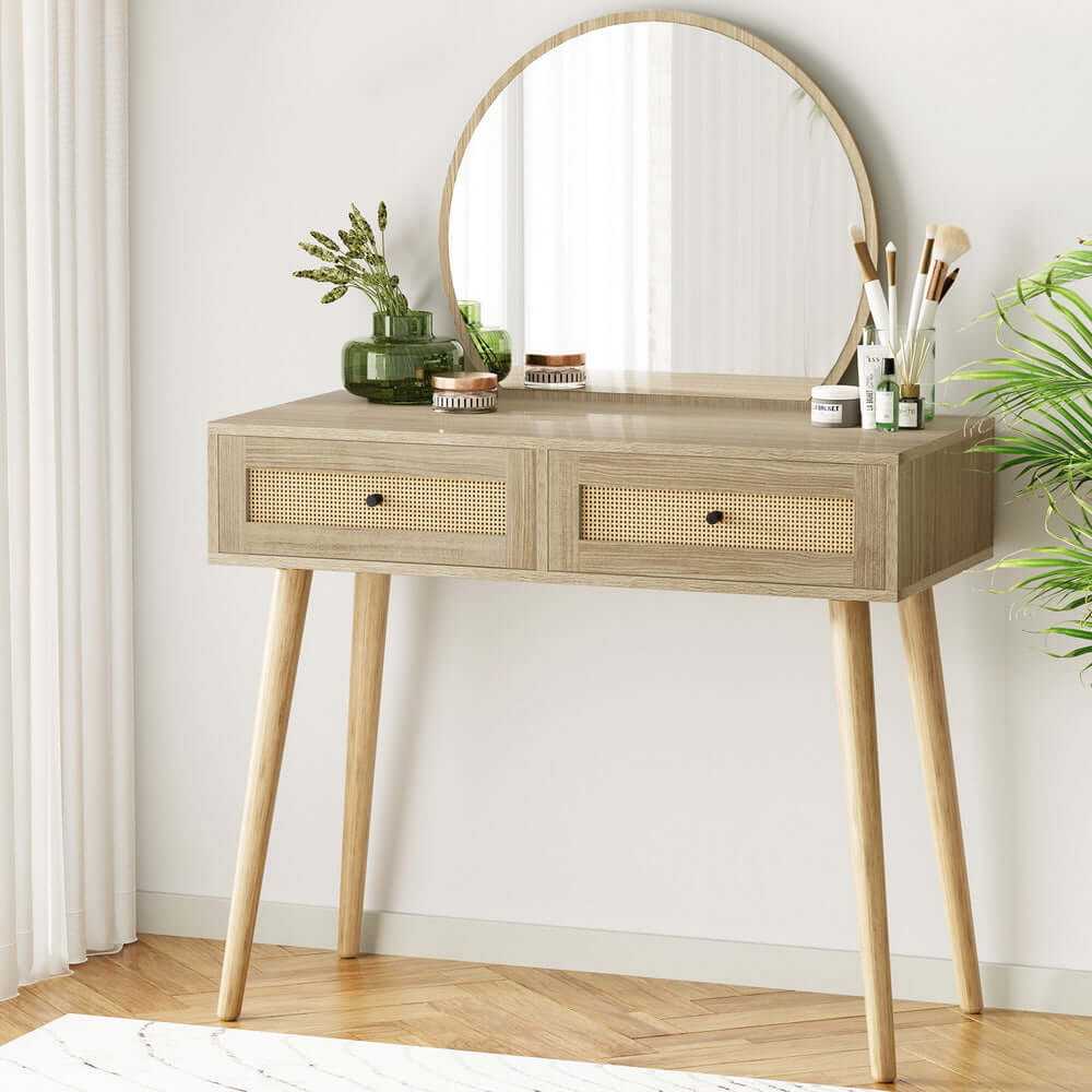 Artiss Frances Rattan Dressing Table With Mirror Set