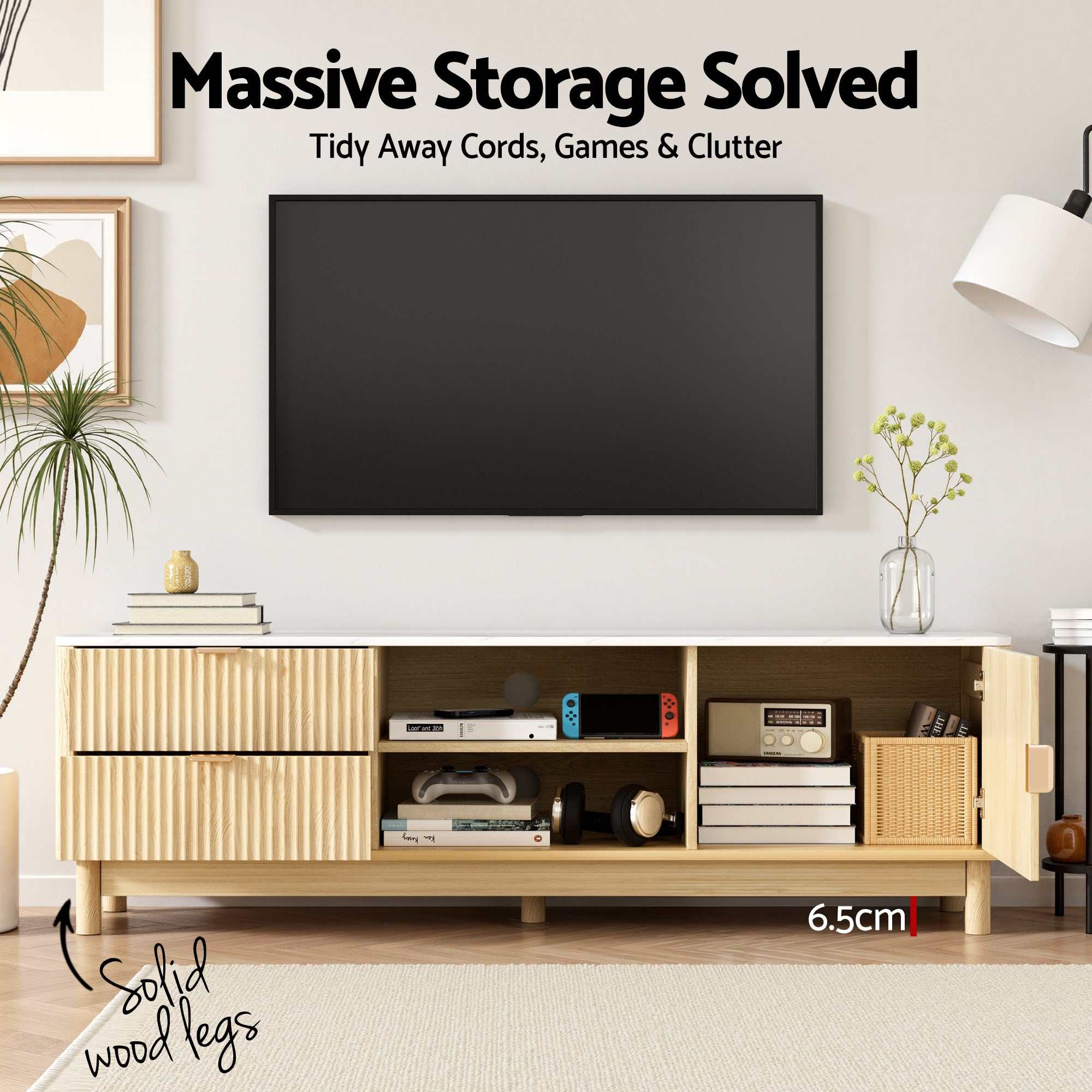 Artiss TV Unit & Chest of Drawers Set Solid Wood Legs Pine
