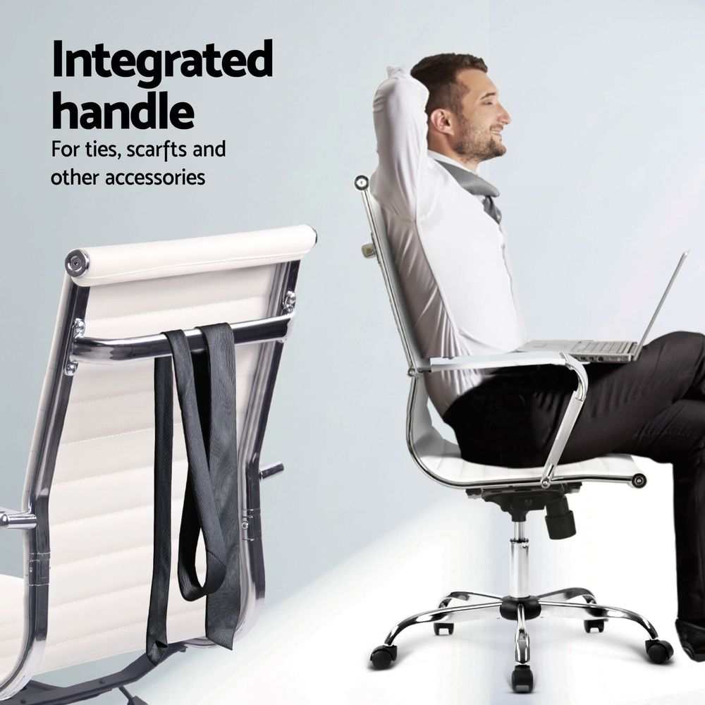 Artiss Office Desk and Chair Set L Shape Computer Desk 150cm with Storage Cabinet & Drawers, Ergonomic PU Leather Office Chair, White Home Office Furniture