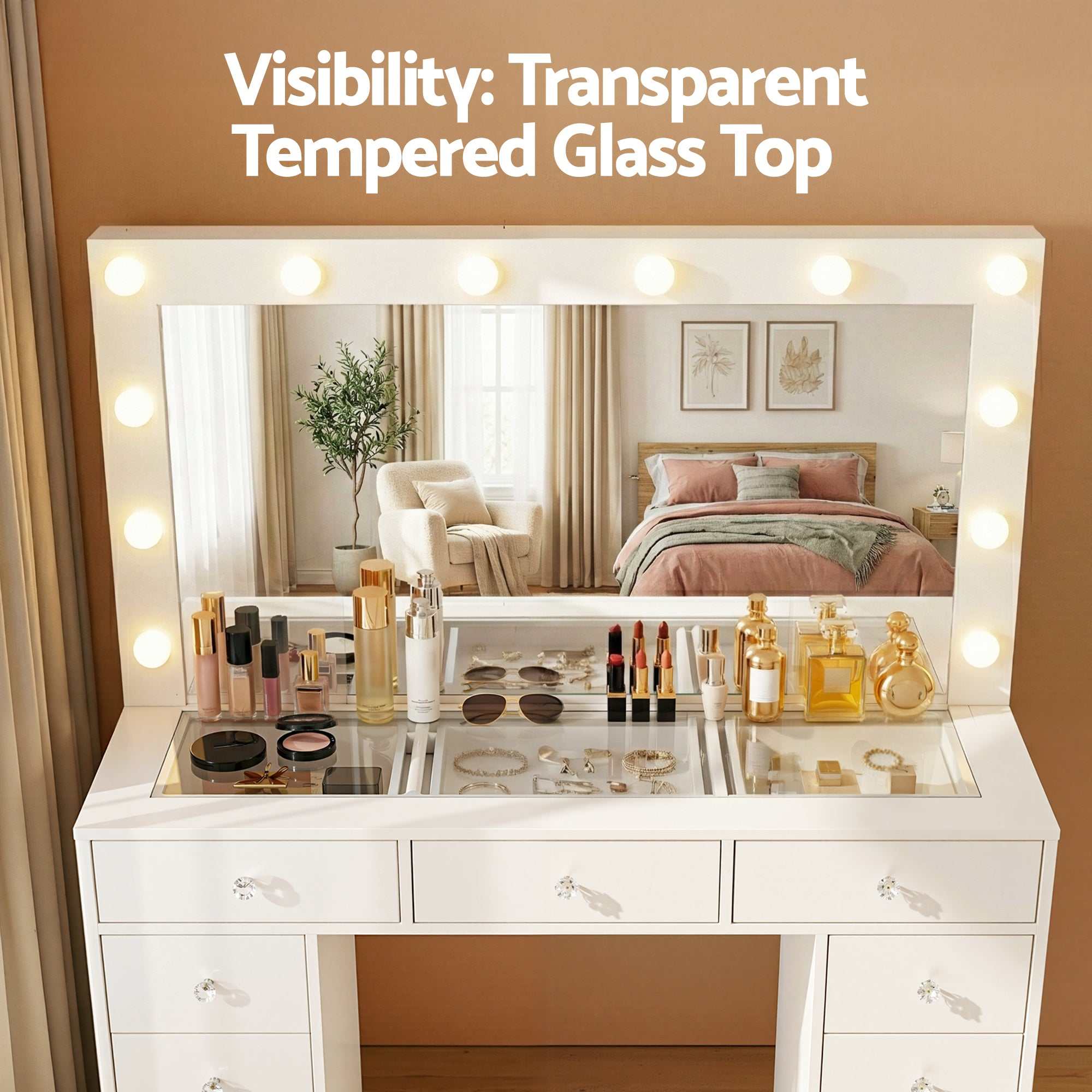 Artiss Dressing Table Vanity Desk Set Stool LED Bulbs White