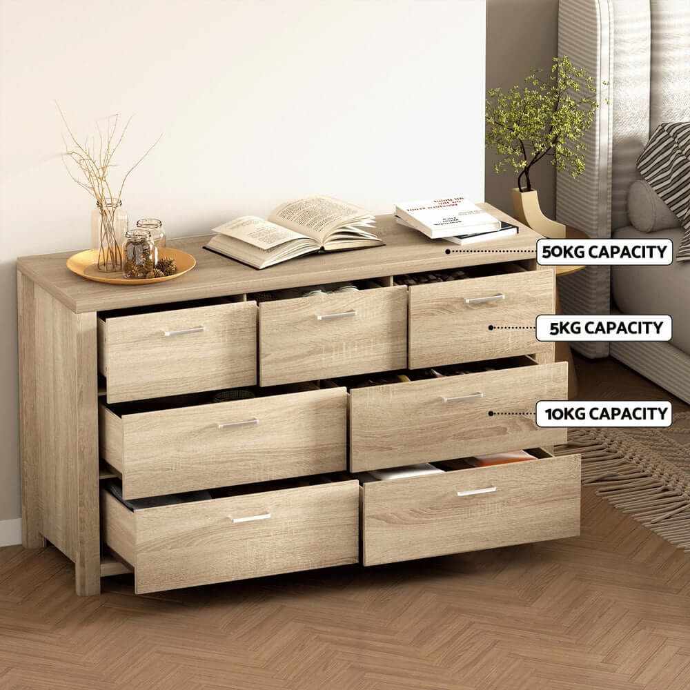 Artiss 7 Drawer Chest of Drawers - MAXI Pine