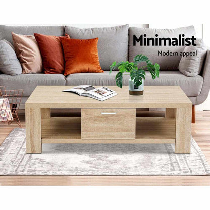 Artiss Coffee Table 1 Drawer Light Oak - Maxi Series