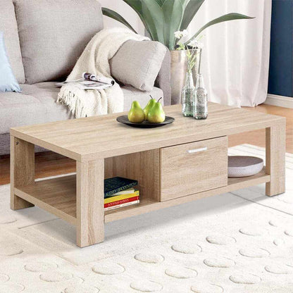 Artiss Coffee Table 1 Drawer Light Oak - Maxi Series