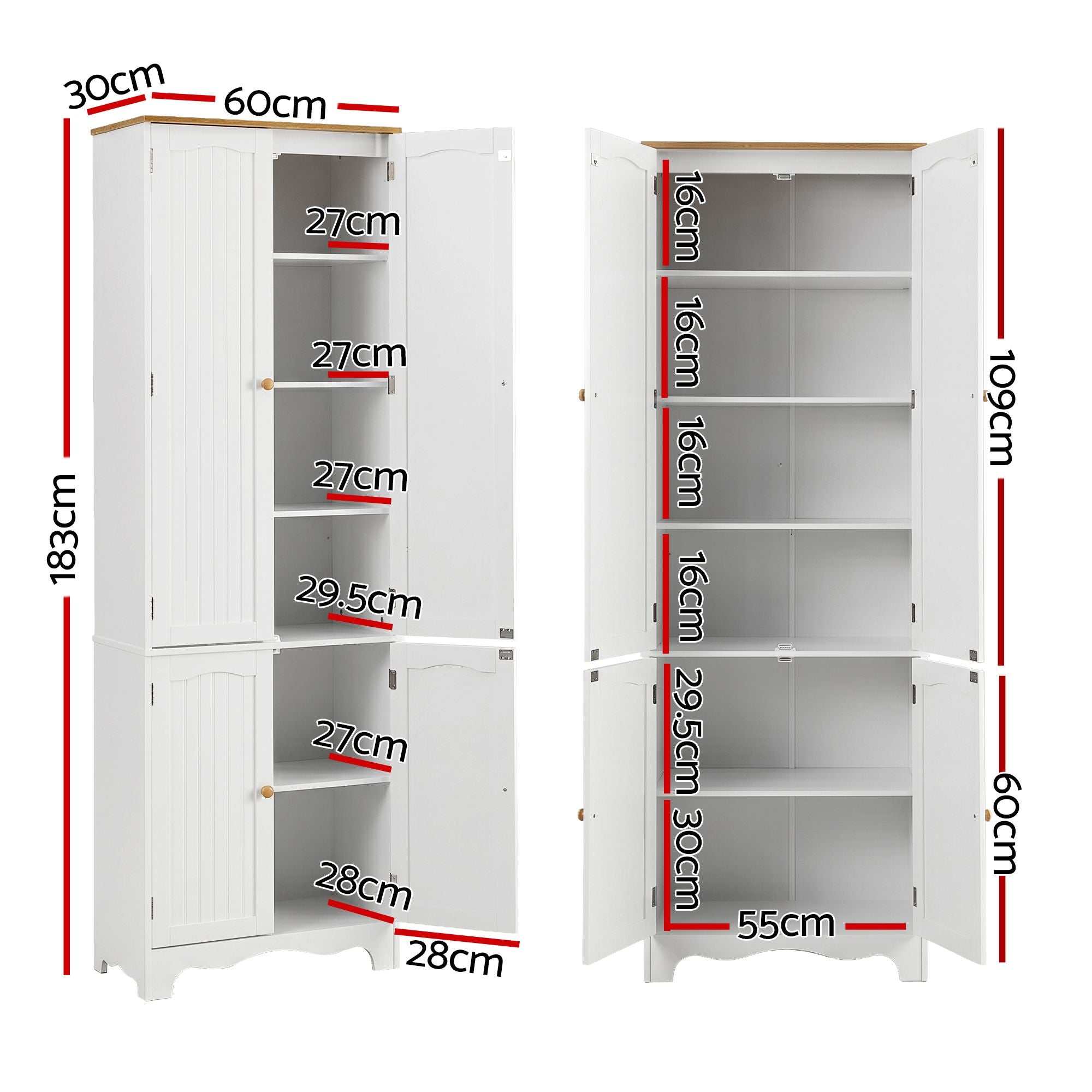 Artiss 2x Buffet Sideboard Pantry Cabinet Cupboard 6-Tiers Storage Shelves BERNE