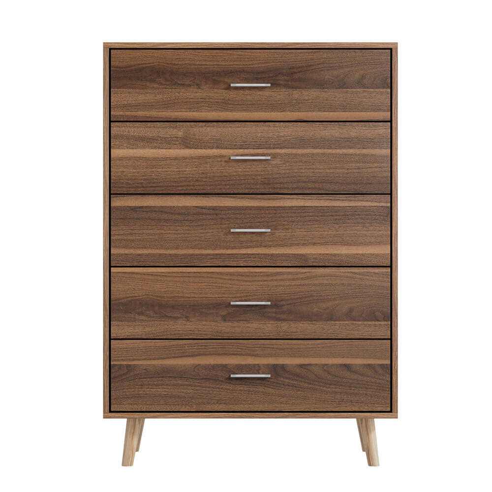 MIRI Walnut Drawer Chest 5 Drawers