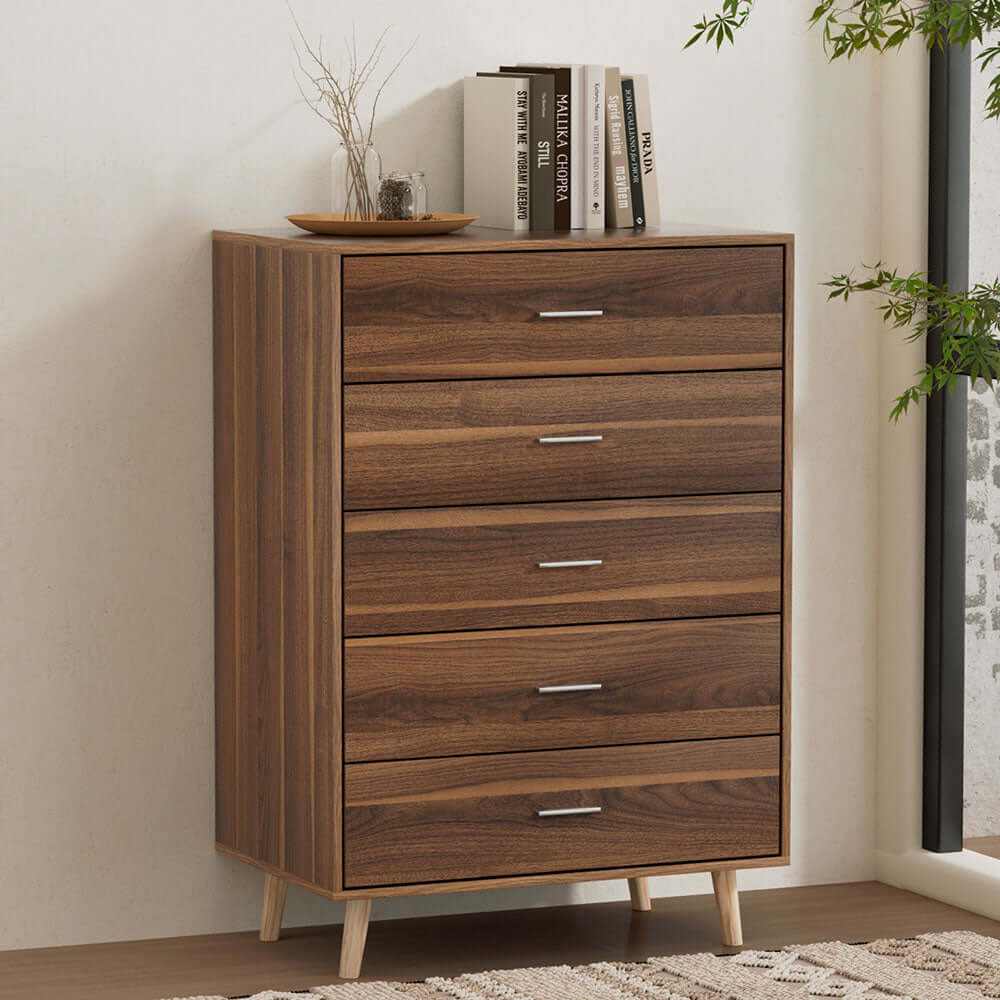 MIRI Walnut Drawer Chest 5 Drawers