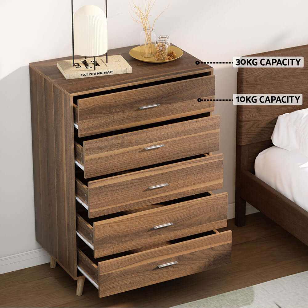 MIRI Walnut Drawer Chest 5 Drawers