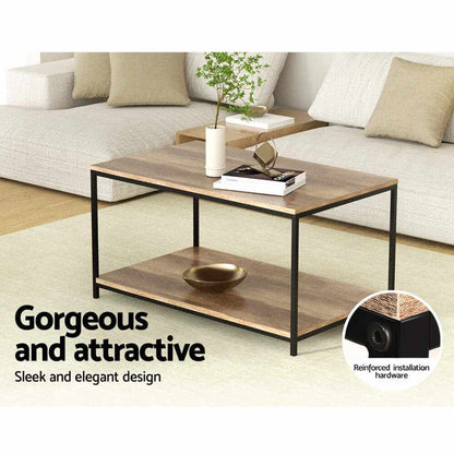 Artiss Solid Walnut Rectangular Coffee Table 93CM